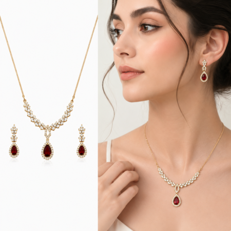 Ruby Elegance Teardrop Necklace & Earring Set