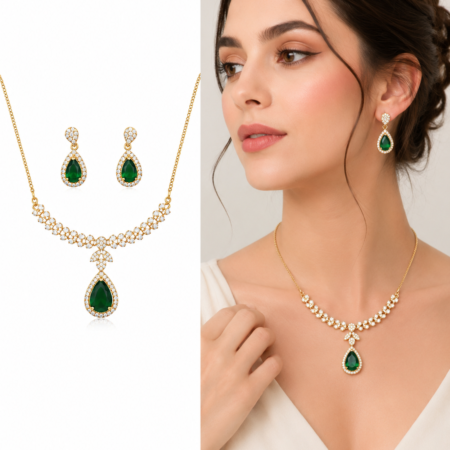 Emerald Cascade Gold Jewelry Set