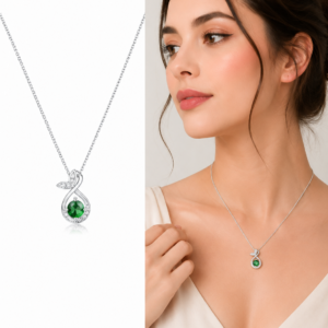 Silver Serenade Emerald Solitaire Pendant