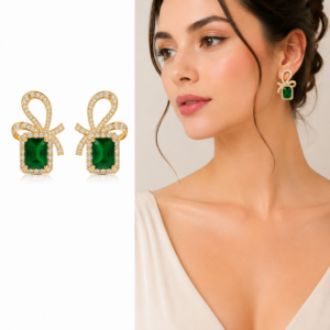 Emerald Bowknot Drop Earrings