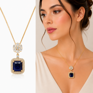 Royal Sapphire Floral Halo Pendant