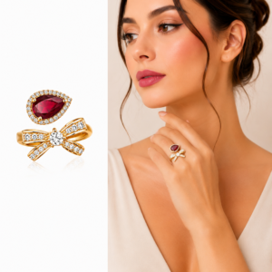 Ruby Ribbon Bow Statement Ring (Adjustable Size)