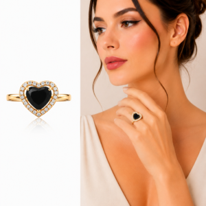 Noir Heart Halo Cocktail Ring (Adjustable Size)