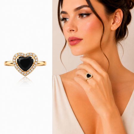 Noir Heart Halo Cocktail Ring (Adjustable Size)