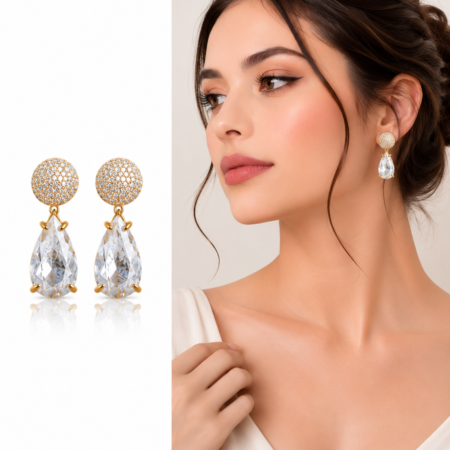 Pave Sphere Crystal Teardrop Earrings