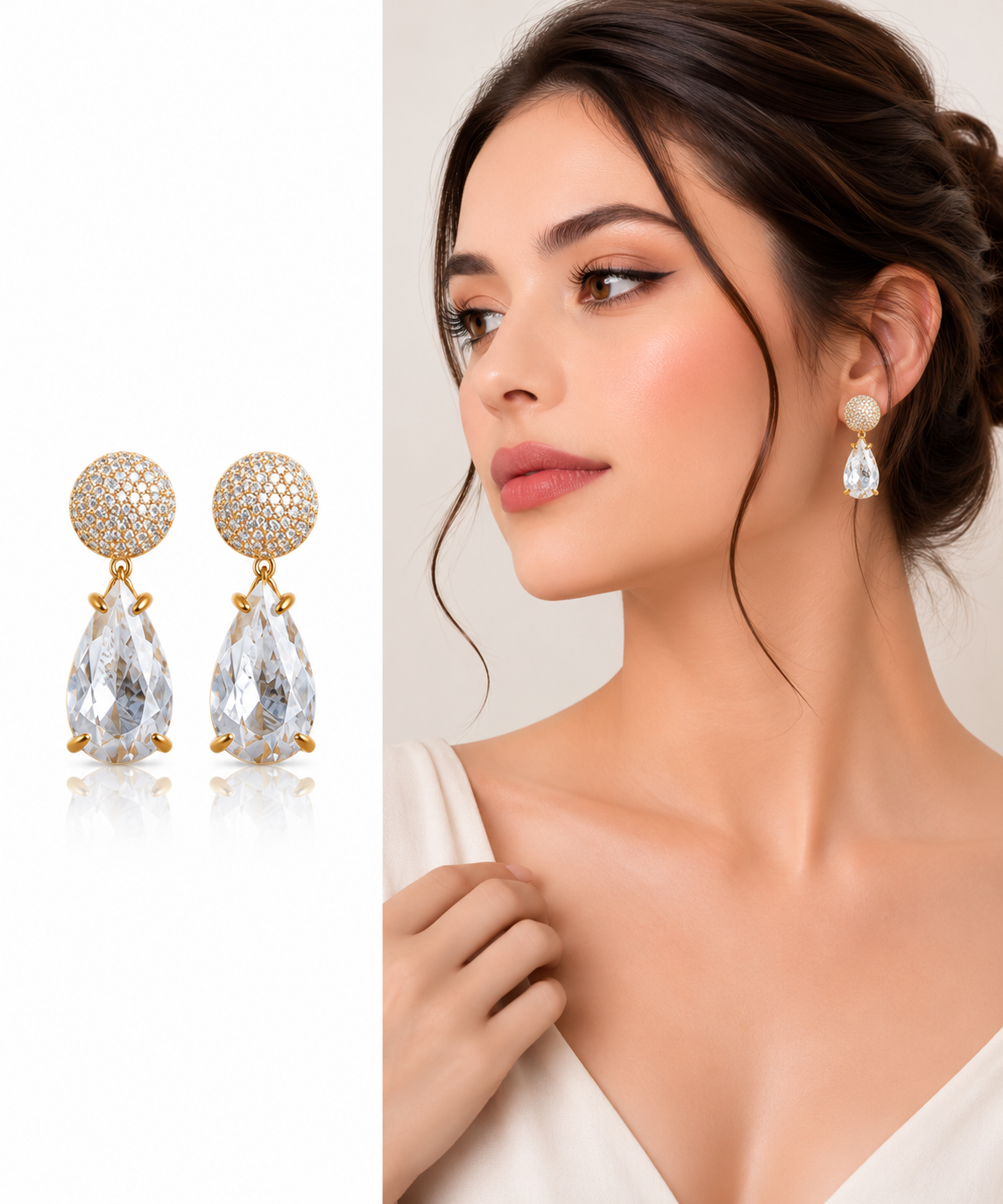 Pave Sphere Crystal Teardrop Earrings