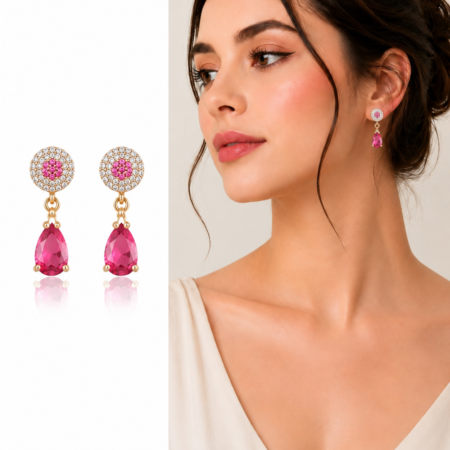 Pink Blossom Cluster Teardrop Earrings