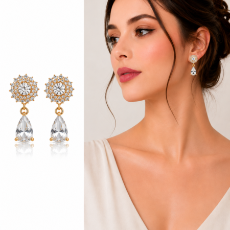 Golden Sunburst Crystal Drop Earrings