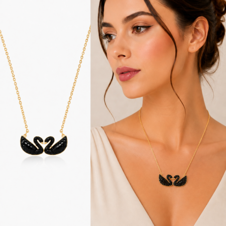 Graceful Black Swan Gold Necklace