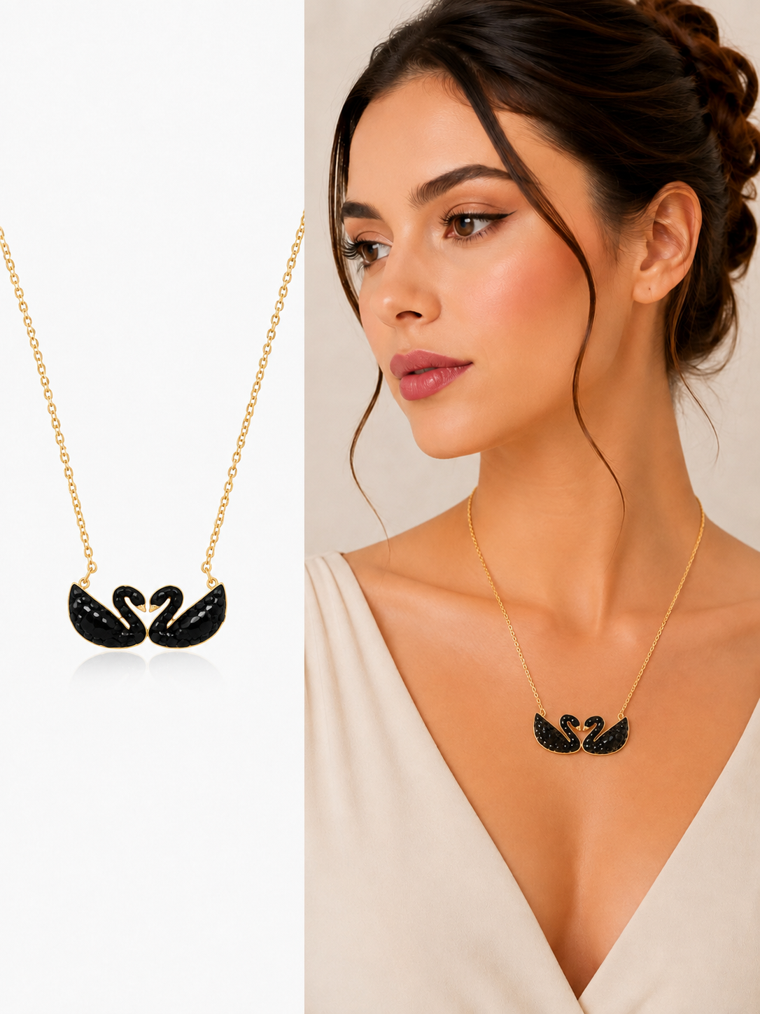Graceful Black Swan Gold Necklace