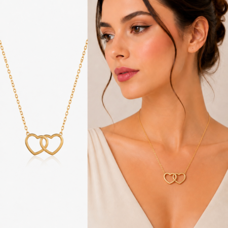 Interlocking Double Heart Gold Necklace