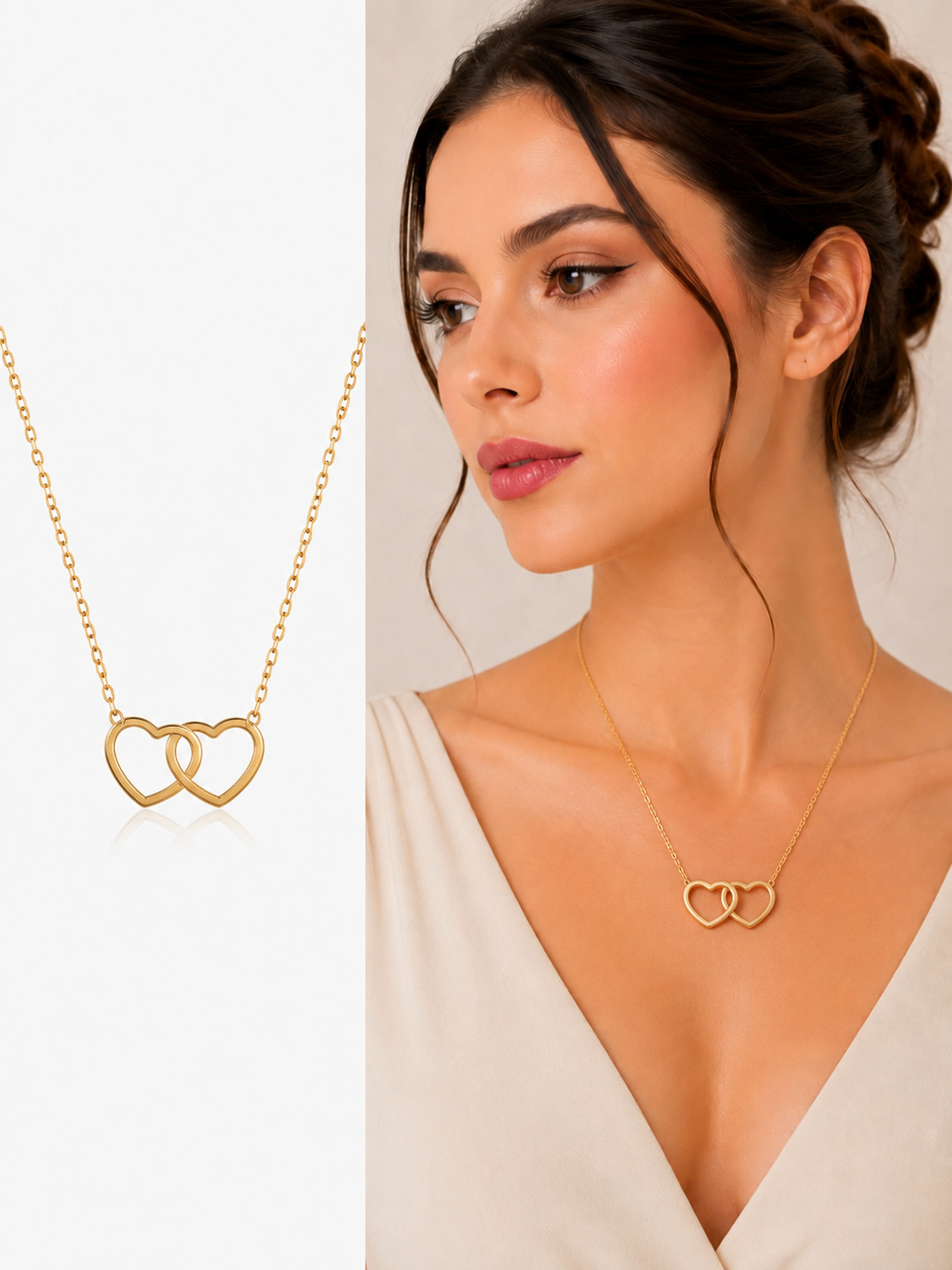 Interlocking Double Heart Gold Necklace