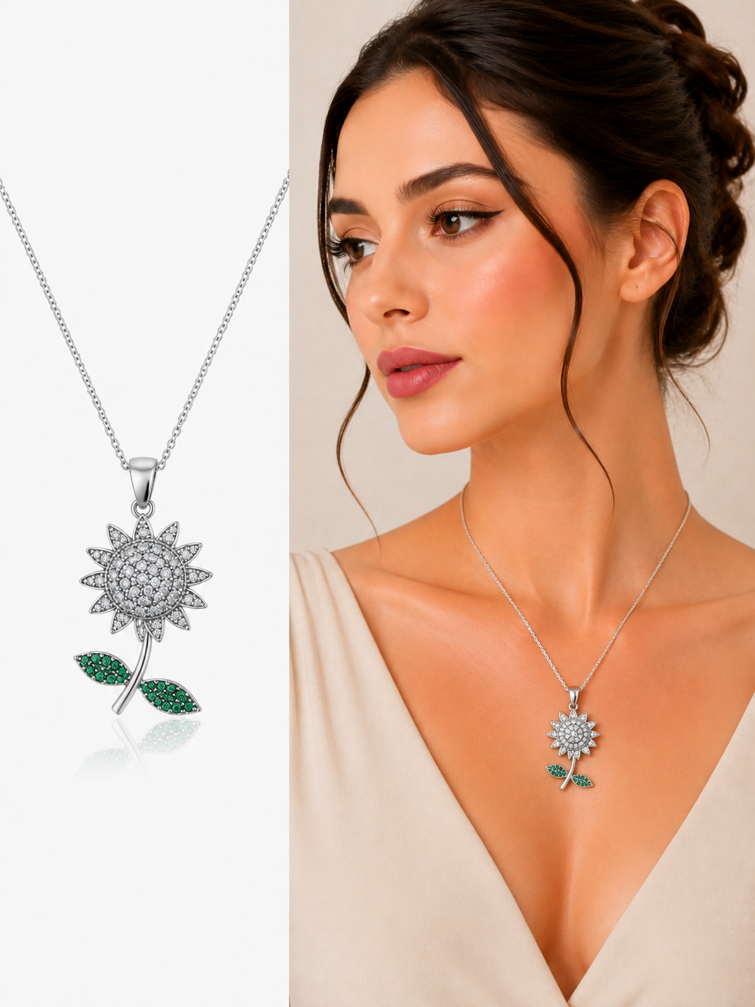Sparkling Silver Sunflower Pendant